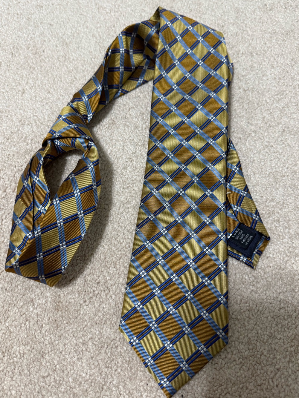 Jos. A. Bank Gold Plaid Tie with Blue and Brown Windowpane- Executive Collection